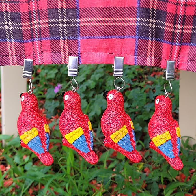 TwoFish Home Set of 4 Red Parrot Resin Tablecloth Weights Clips Red Parrot - Image 7