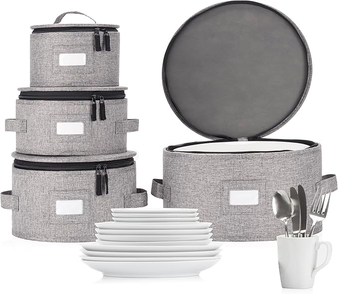 Set of 4 China Storage Cases for Dinnerware by STOZU