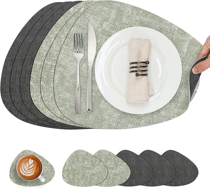Placemats and Coasters, Washable Reversible Placemats Round Faux Leather by Chitomars