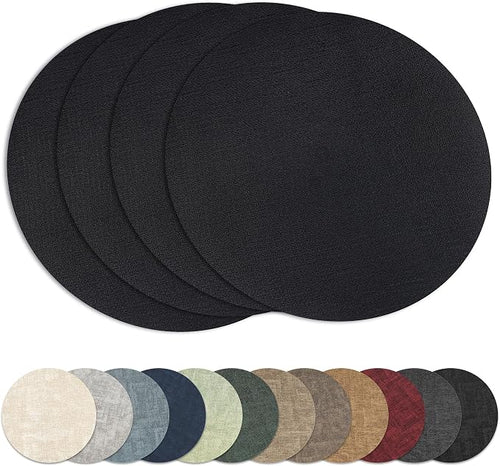 13" Round Placemats Set of 4, Reversible Faux Leather Heat Resistant Table Mats by NCUE