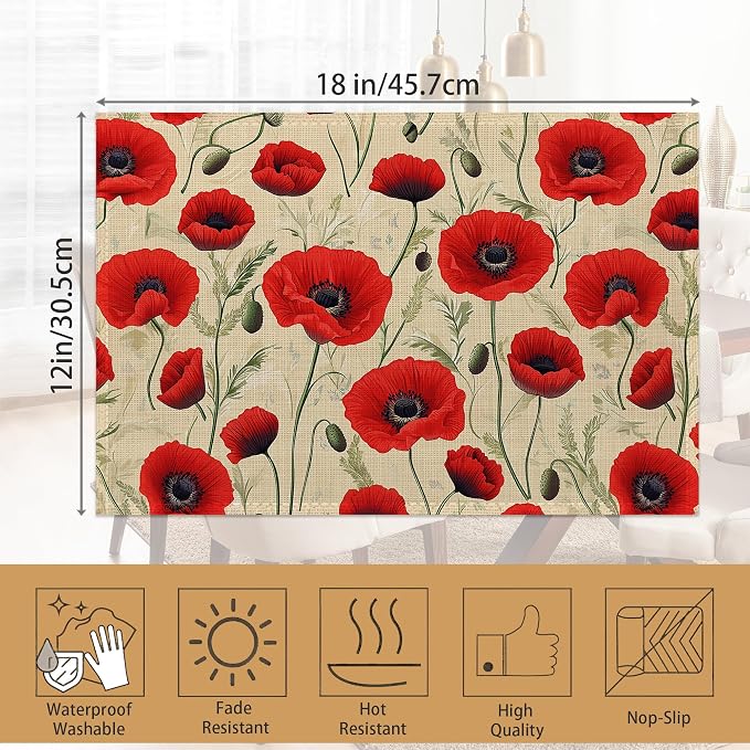 Poppy Flowers Placemats Set of 6 - Image 6