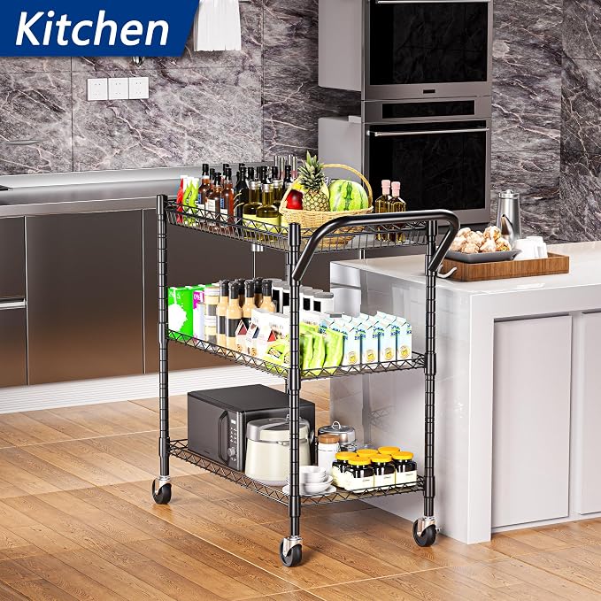 REGILLER 3 Tier Heavy Duty Rolling Utility Cart, Commercial Grade Metal - Image 3