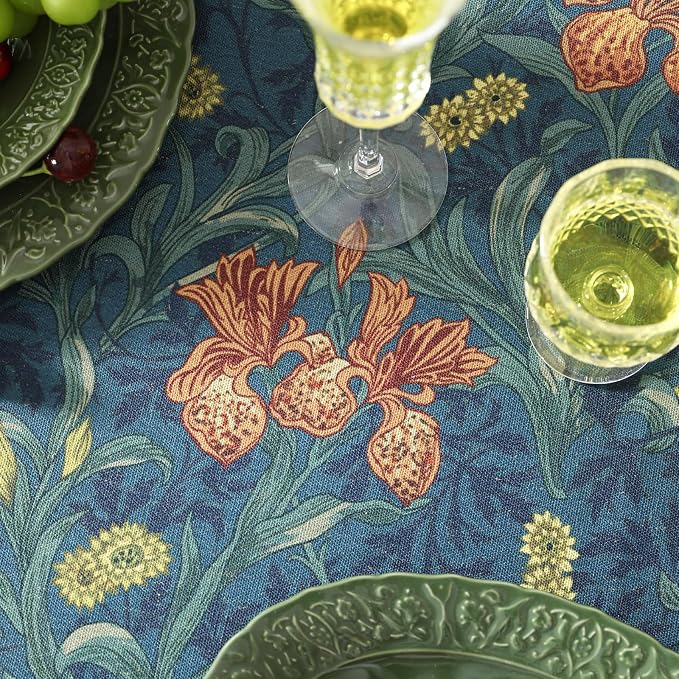 patdrea Designer Vintage Dark Blue Linen Square Tablecloth, French Rustic - Image 4