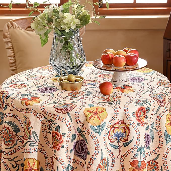 Vintage French Round Tablecloth, Linen Extra Long Tablecloth - Image 3