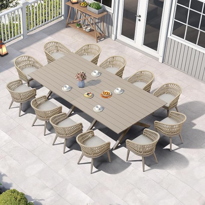 PURPLE LEAF 14 Pieces Outdoor Dining Set All-Weather PE Rattan Outdoor Patio by PURPLELEAF