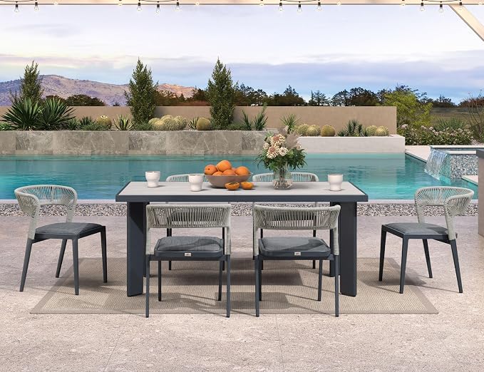 PURPLE LEAF 7 Pieces Outdoor Dining Set Patio Table and Chairs Set Aluminum by PURPLELEAF