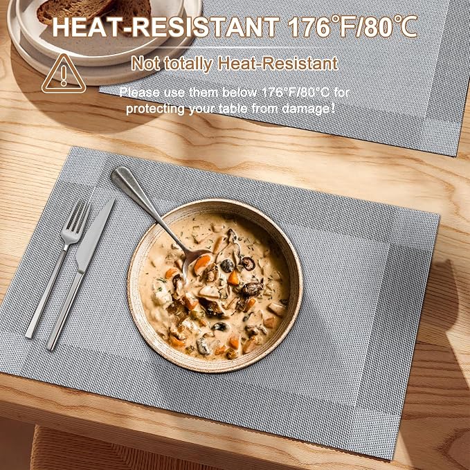 BETEAM Placemats Set of 6, Woven Vinyl Placemat - Image 4