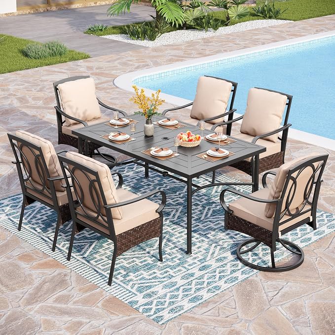 PHI VILLA 7-Piece Outdoor Dining Set, Heavy Duty Patio Table and Chairs Set by PHIVILLAThepioneerofcomfortablehouseholdsupplies