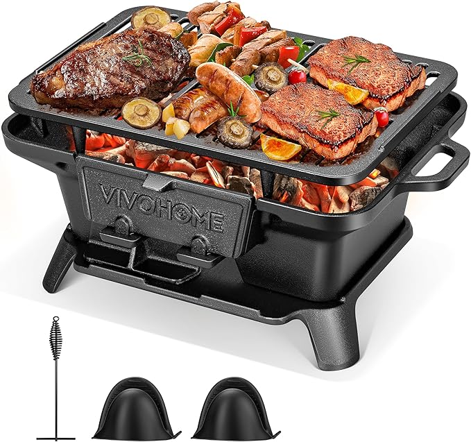 VIVOHOME Rectangle Cast Iron Charcoal Grill by VIVOHOME