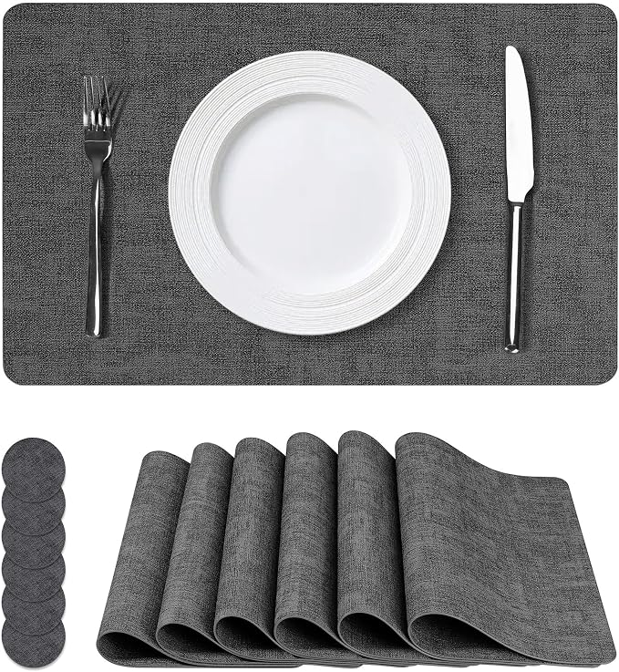 Vinyl Placemats Set of 6, Faux Leather Waterproof and Heat Resistant Place Mats by NCUE