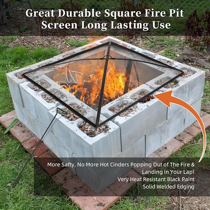 WeCooper Heavy Duty Fire Pit Spark Screen Cover, 36in Steel Mesh Square Fire - Image 6