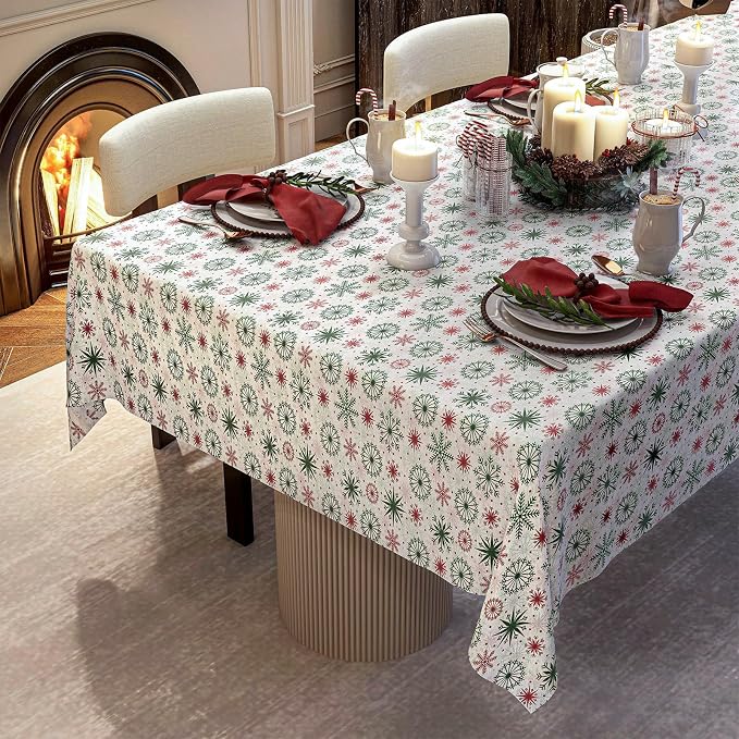 Christmas Tablecloth with Snowflake, Spillproof Waterproof Fabric Table Cloth - Image 4
