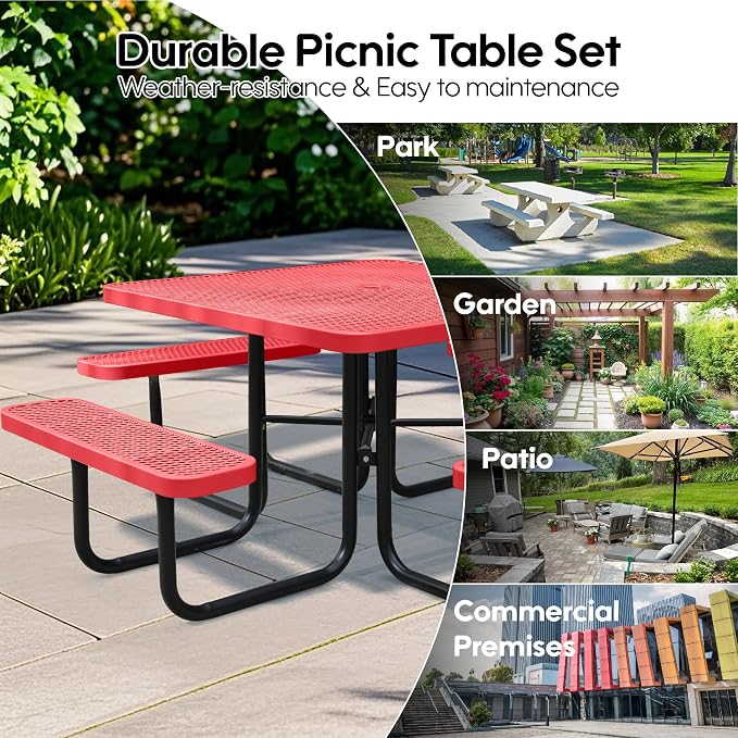 46'' Square Metal Picnic Table for Outdoors, Commercial Steel Metal Picnic - Image 5