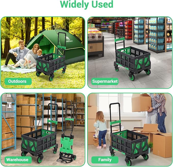 2-in-1 Folding Hand Truck with Basket, Heavy Duty 330LBS Collapsible Cart - Image 2