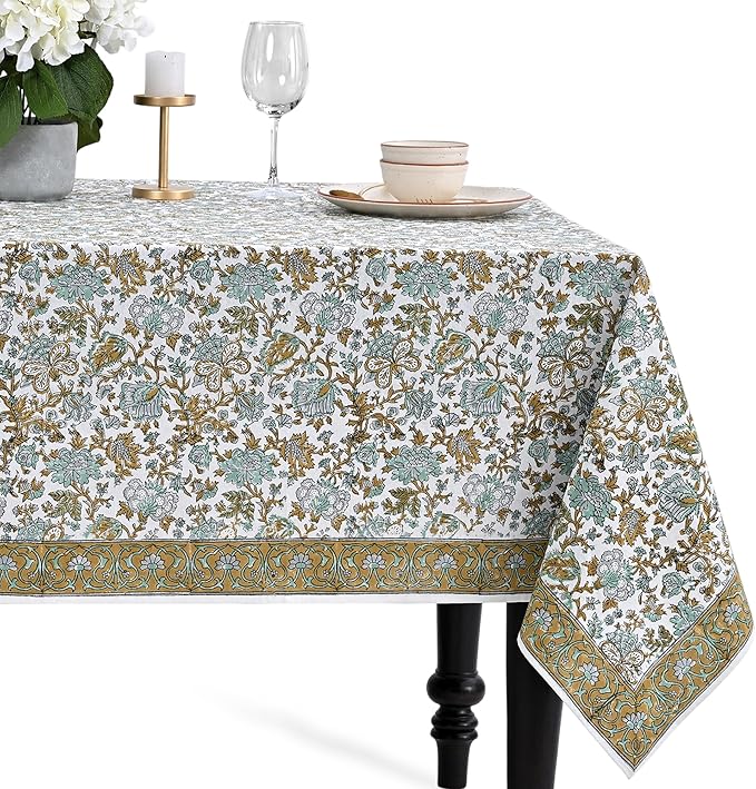 CPC Tablecloth 100% Cotton 70x118 Inch Indian Block Print Rectangle Table Cover by COTTONPRINTCLUB