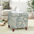 Adeco 18 Inch High Cube Ottoman Storage, Paisley Linen Chair Foot Stools by Adeco