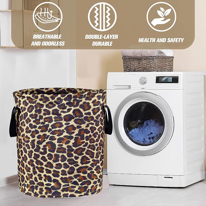 Brown Leopard Laundry Basket Foldable Oxford Cloth Funny Tote Bag Laundry - Image 7