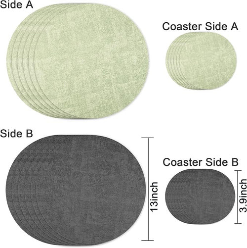 13-Inch Faux Leather Round Placemats Set of 6, Waterproof Anti-Slip Dual Sided - Image 2