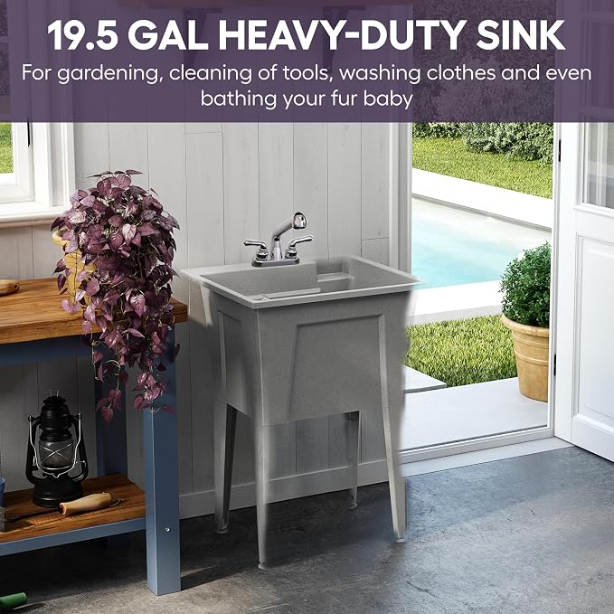Freestanding Utility Sink with One Handle Black Faucet - Image 6