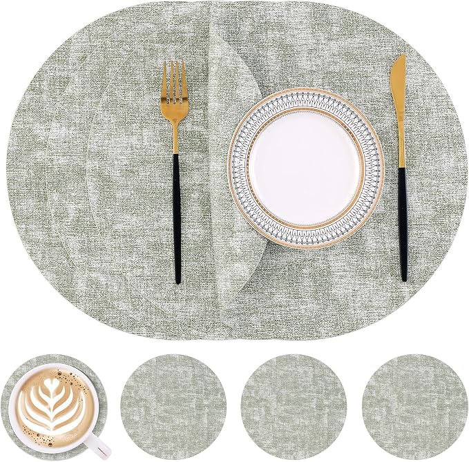 Homaxy Round Faux Leather Placemats and Coasters, Washable Dual-Side Table Mats by Homaxy