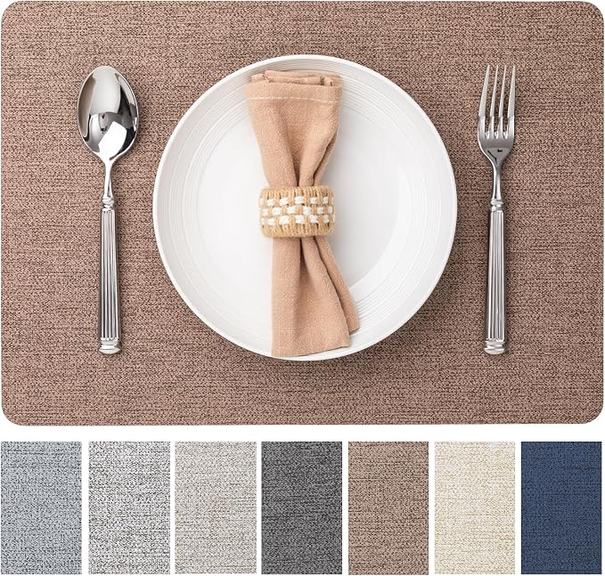 Faux Leather Placemats Set of 6 Vinyl Washable Wipeable Table Mats by BAROYAL