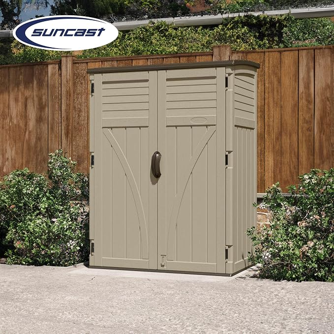 Suncast Outdoor Storage Cabinet Waterproof Resin Vertical Outdoor Storage Shed - Image 4