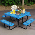 46" Square Picnic Table for Outside, Heavy Duty Metal Picnic Table Bench Set by HIMcup