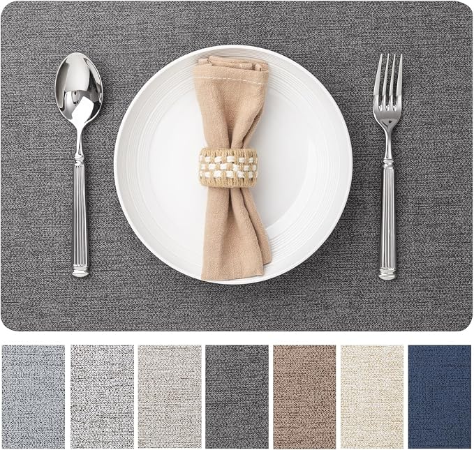 Faux Leather Placemats Set of 8 Vinyl Washable Wipeable Table Mats by BAROYAL