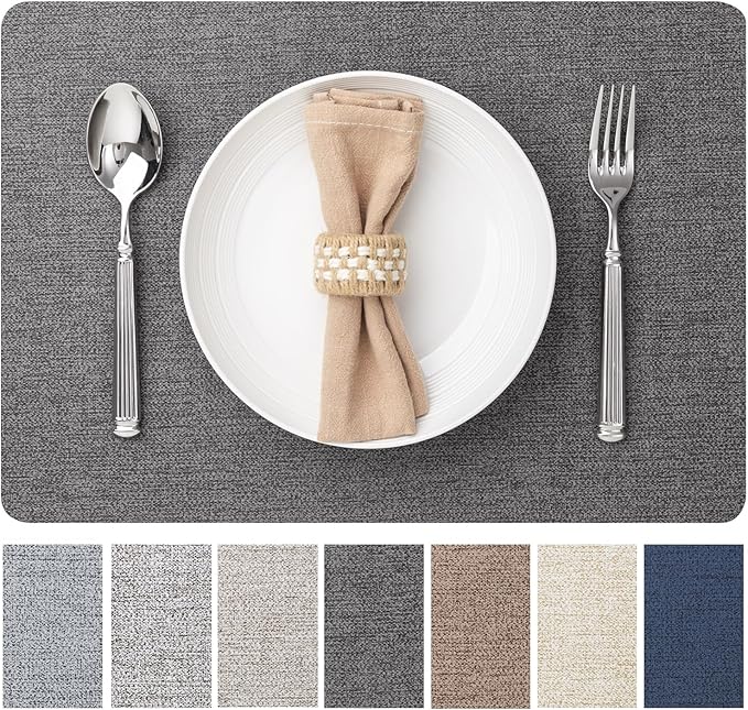 Faux Leather Placemats Set of 6 Vinyl Washable Wipeable Table Mats by BAROYAL