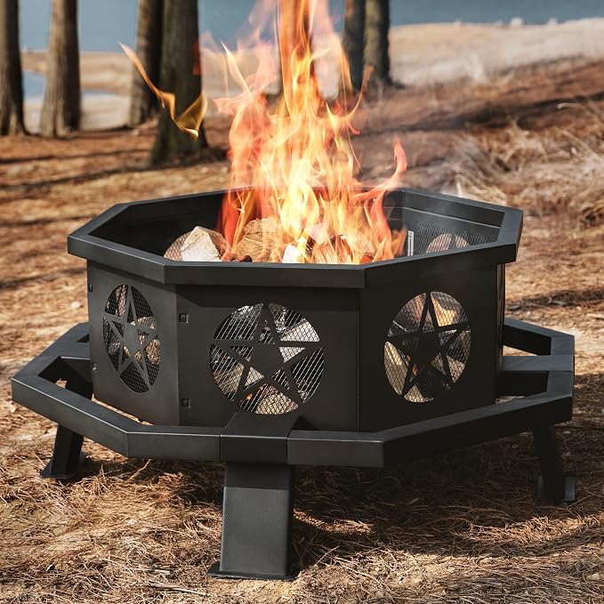 35 inch Fire Pit, Outdoor Fire Pit Wood Burning Fire Pits by SUNOUTLY
