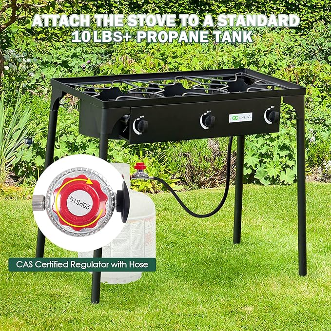 Goplus Outdoor Camping Stove, 3 Burner Propane Gas Cooker w/Detachable Legs & - Image 6