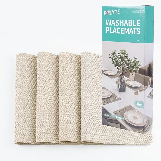POLYTE Indoor/Outdoor Washable Woven Vinyl Table Dining Placemats - Image 7