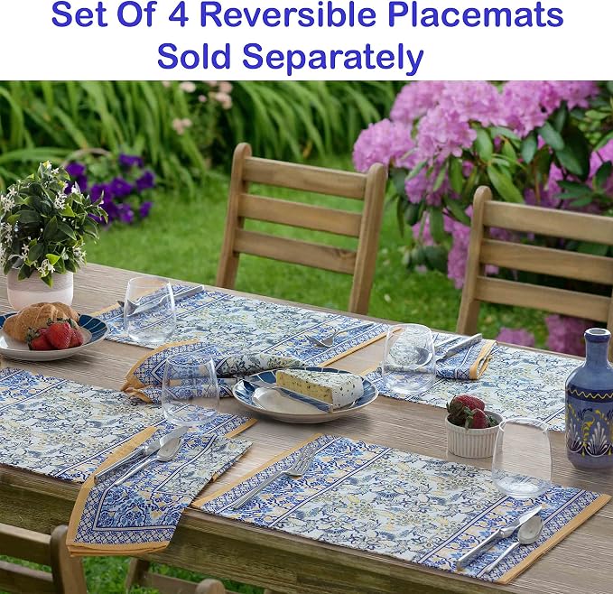 Home Bargains Plus Oval Fabric Tablecloth, 60 x 84 Inch, Allure Yellow and Blue - Image 6