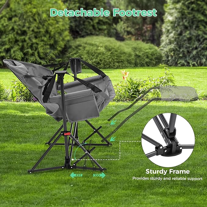 Camping Chair with Detachable Footrest, Grey Polyester Recliner