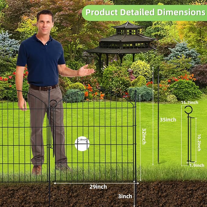 Decorative Garden Fence 32in x24ft, 10 Pack No Dig Fence Animal Barrier - Image 2