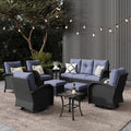LayinSun 9 Pieces Outdoor Patio Furniture Set, Rattan Wicker Sectional Swivel by LayinSun