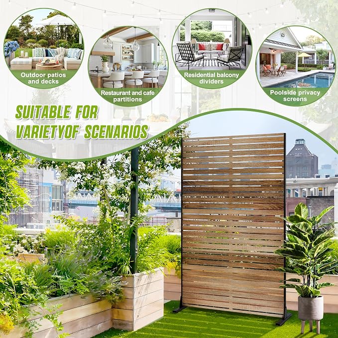 Metal Privacy Screen Outdoor 72" H×47" W, Freestanding Decorative Privacy Screen - Image 5