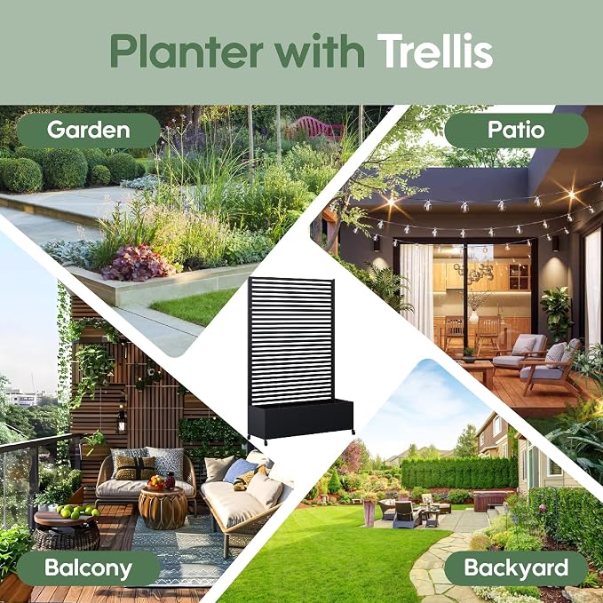 Metal Planter Box with Trellis Privacy Screen, Raised Garden Bed with Trellis & - Image 7