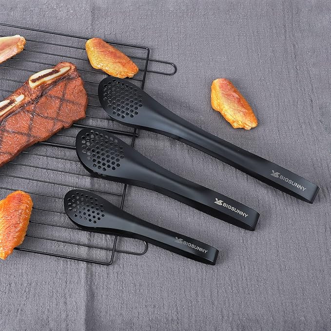 Buffet Tongs Set in Stainless Steel, Black, 7, 9 and 11 Inch