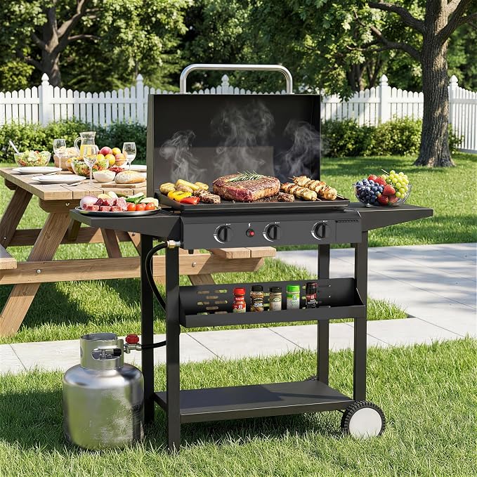 3 Burner BBQ Gas Griddle with Hood, 25.6 Inch Stainless Steel Portable - Image 2