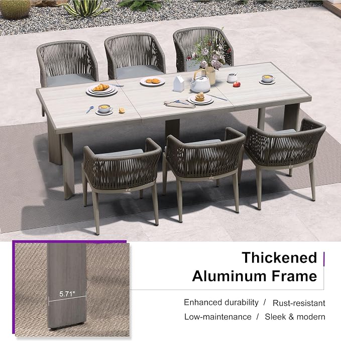 PURPLE LEAF 9 Pieces Outdoor Dining Set Patio Table and Chairs Set Aluminum - Image 3