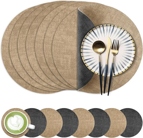 13-Inch Faux Leather Round Placemats Set of 8, Waterproof Anti-Slip Dual Sided by Fyvva