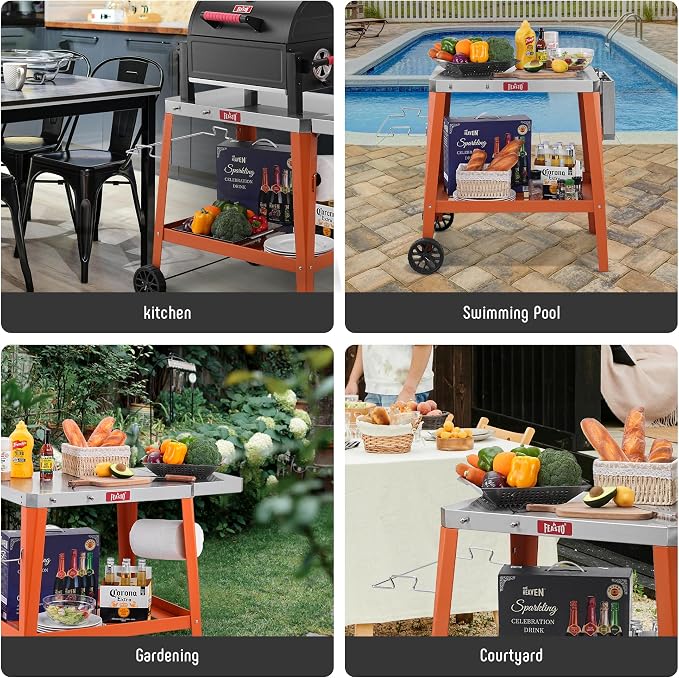 Movable Outdoor Grill Table Cart, Pizza Oven Stand - Image 7