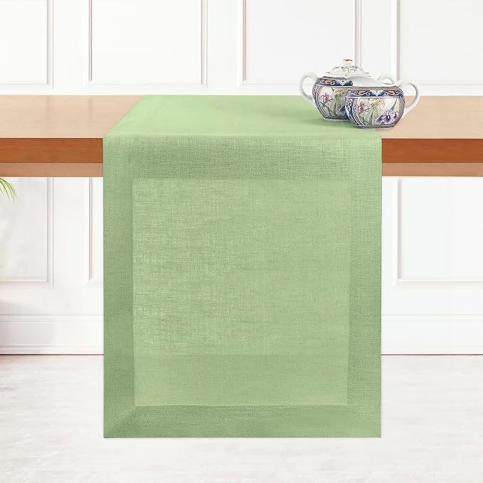 D'Moksha Homes Linen Sage Green Table Runner 120 Inches Long by DMokshaHomes