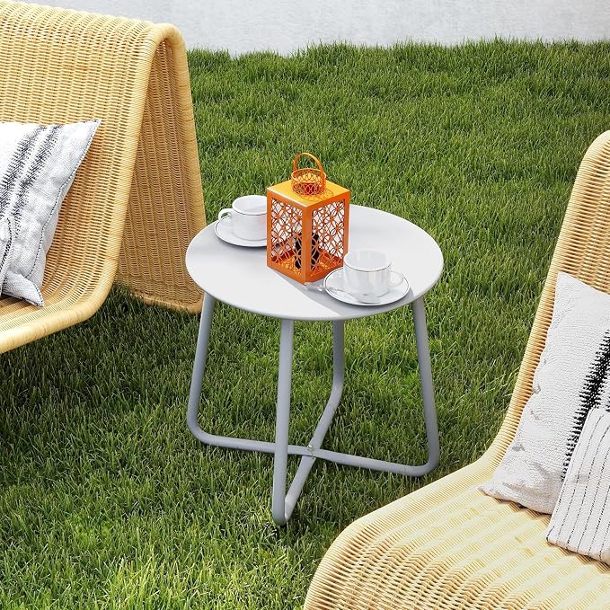 HollyHOME Round Metal Side Table, Rust-Resistant Patio Small Plant Stand - Image 7