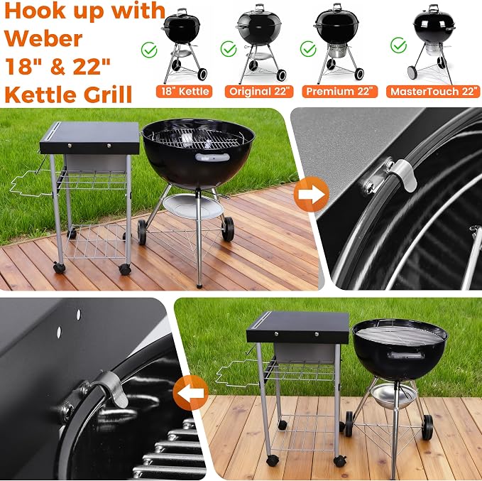 Grill Table Cart for Weber 22 inch Kettle 18in Charcoal Camping Carts for - Image 2