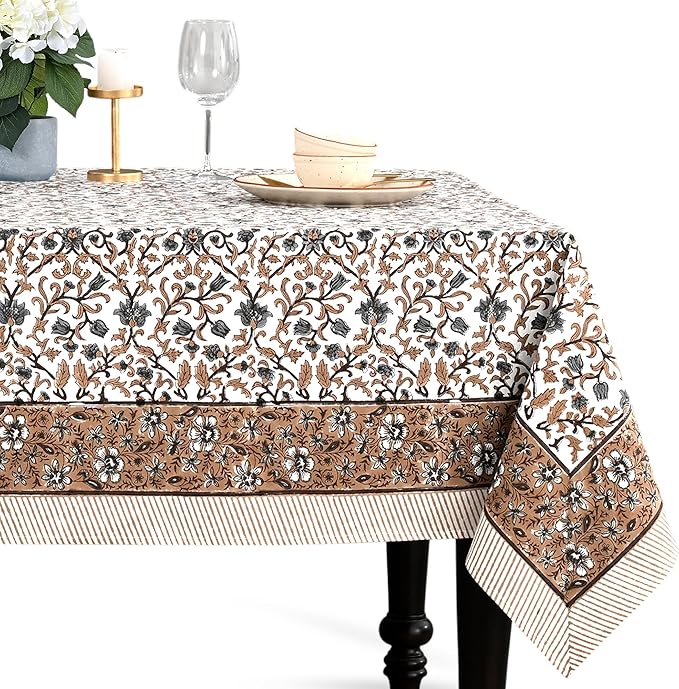 CPC Autumn Vine Tablecloth 100% Cotton 72x160 Inch Indian Block Print Rectangle by COTTONPRINTCLUB