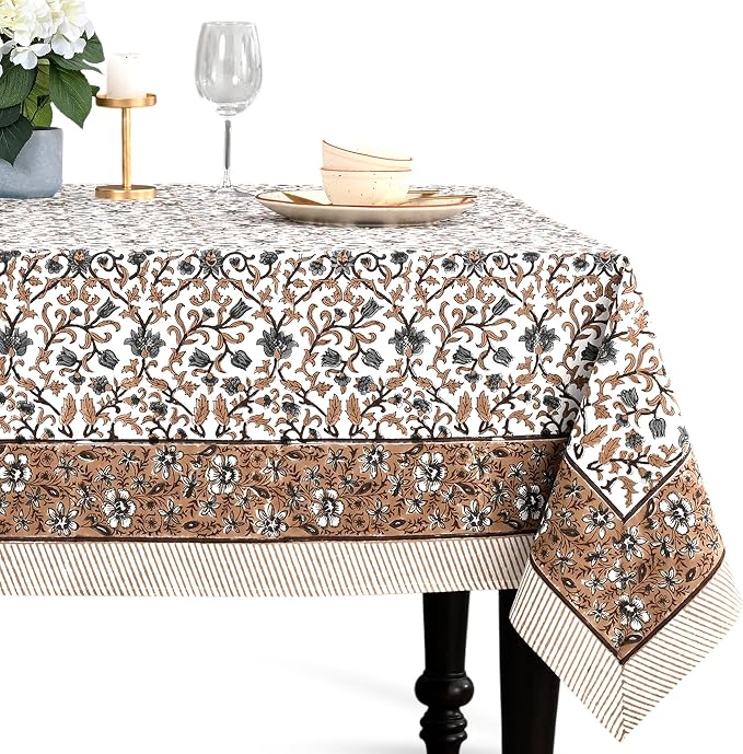 CPC Autumn Vine Tablecloth 100% Cotton 70x118 Inch Indian Block Print Rectangle by COTTONPRINTCLUB