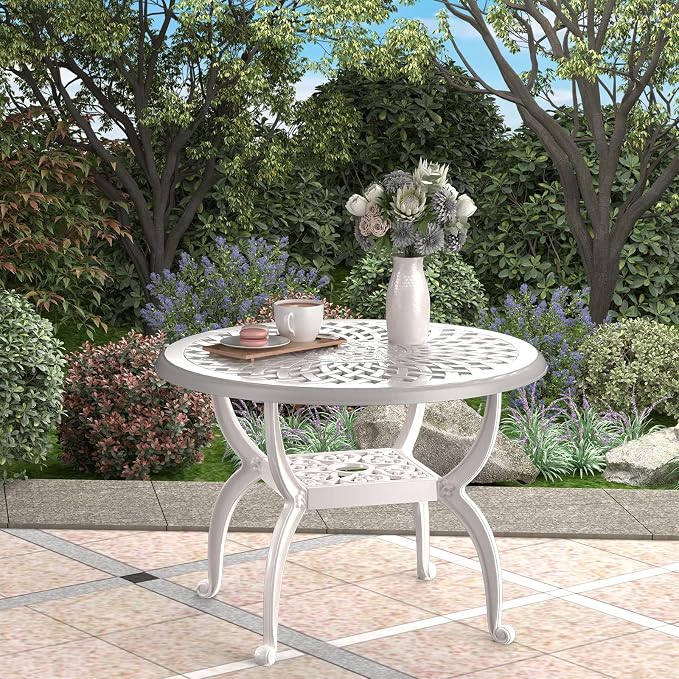 Cast Aluminum Outdoor Side Table, All Weather Round Bistro Table, Outdoor - Image 6
