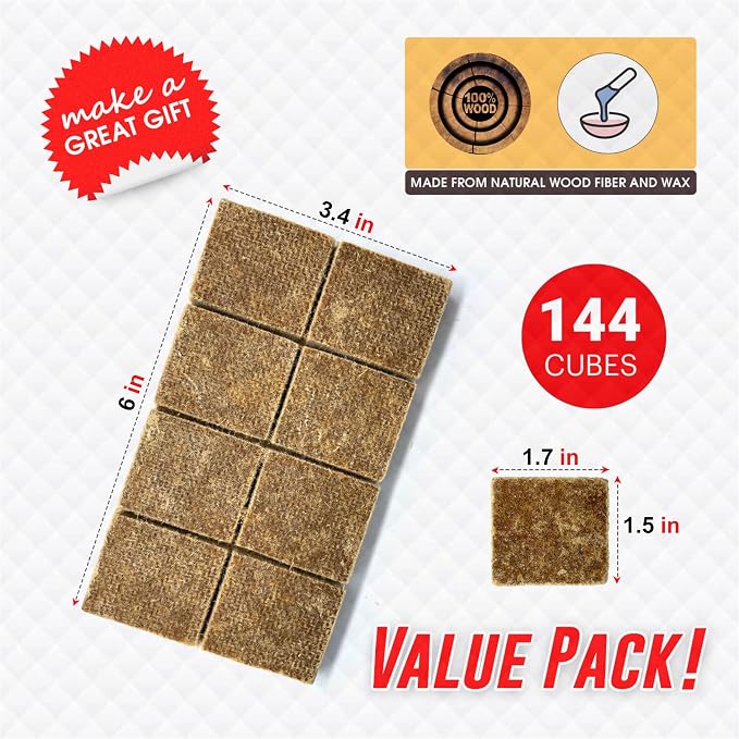 Dextreme Fire Starter Pack of 144/48 Natural Fire Starters Cubes - Image 3